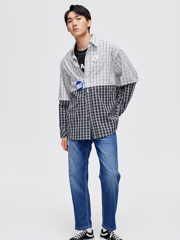马克华菲2022春夏季拼色格子衬衫