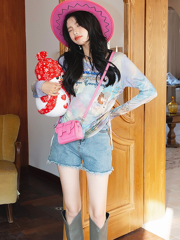 马克华菲女装2022春夏季拼色印花T恤