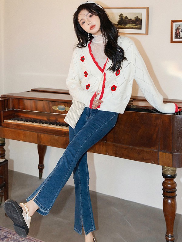 马克华菲女装2022春夏季藏蓝色纯色长裤