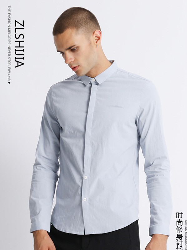 战狼世家2022春夏季浅蓝色纯色衬衫