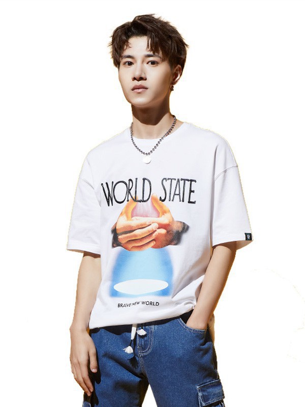 摩高2021秋冬季白色印花T恤