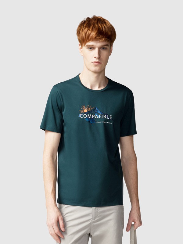 步森2022春夏季墨绿色印花T恤