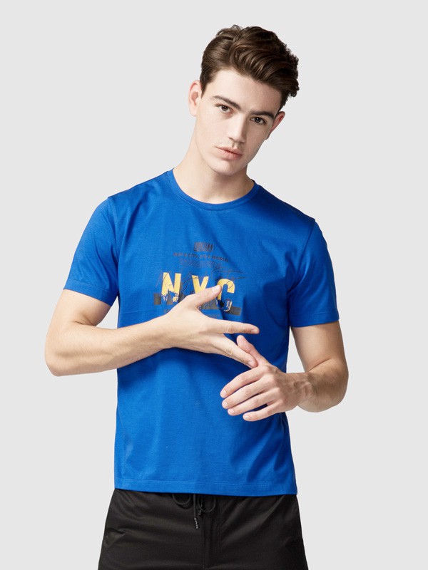 步森2022春夏季蓝色字母T恤