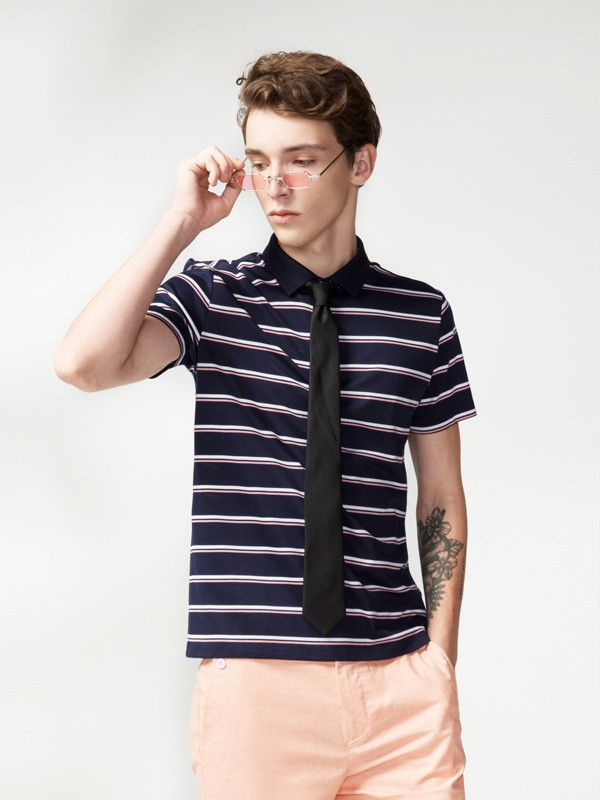 步森2022春夏季黑色条纹polo衫