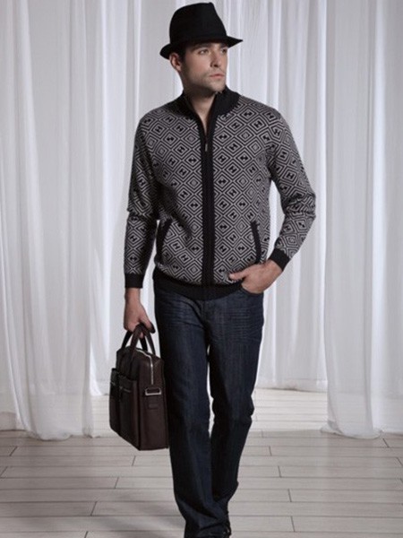 鲁宾汉男装2021秋冬季灰色纯色针织衫