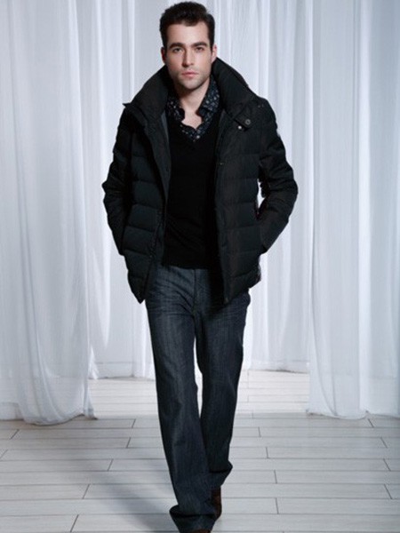 鲁宾汉男装2021秋冬季黑色纯色长裤