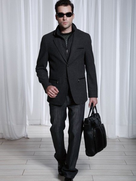 鲁宾汉男装2021秋冬季黑色纯色西装