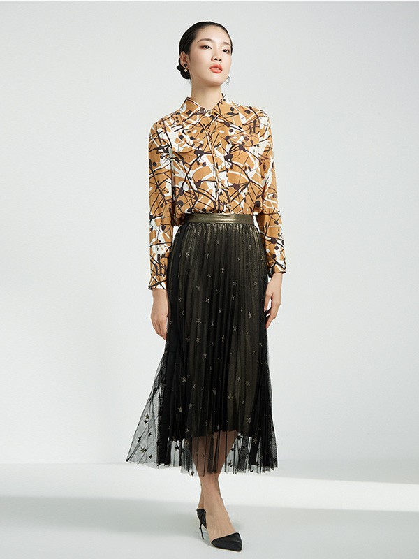 粉蓝2022春夏季墨绿色褶皱长裙