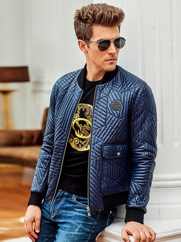 威杰思男装2021秋冬季藏蓝色波点棉服