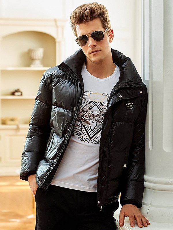 威杰思男装2021秋冬季黑色纯色羽绒服