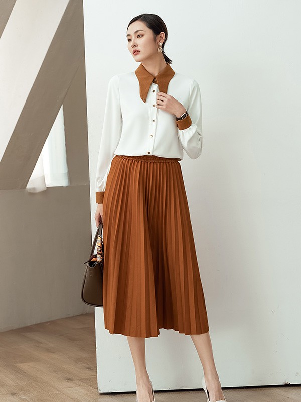 尼赫菲2022春夏季橙色褶皱长裙