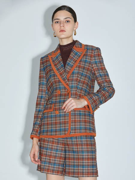 红凯贝尔女装2021秋冬季棕色格子西装