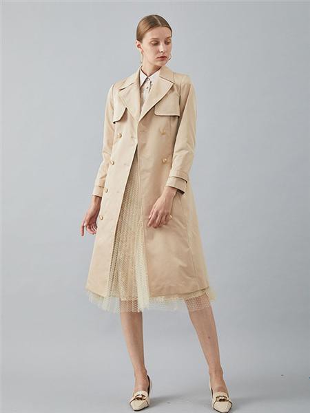 红凯贝尔女装2021秋冬季卡其色纯色风衣