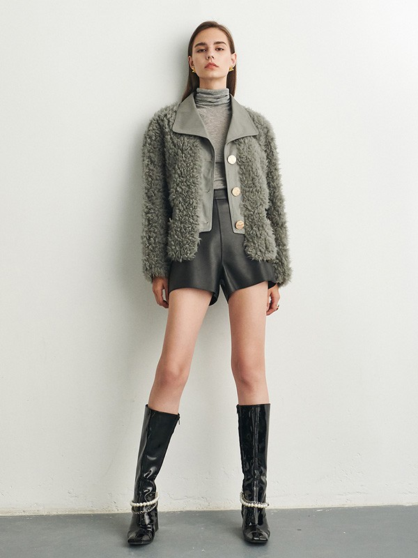 伊华欧秀2021秋冬季灰色纯色外套