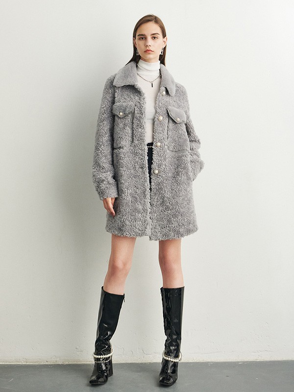 伊华欧秀2021秋冬季灰色纯色大衣