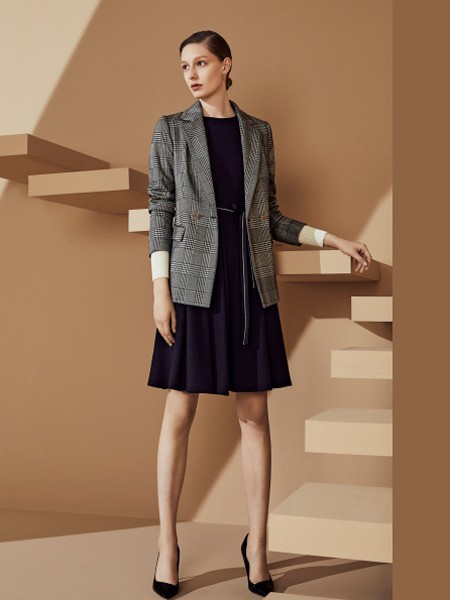 奥菲曼女装2021秋冬季灰色纯色西装