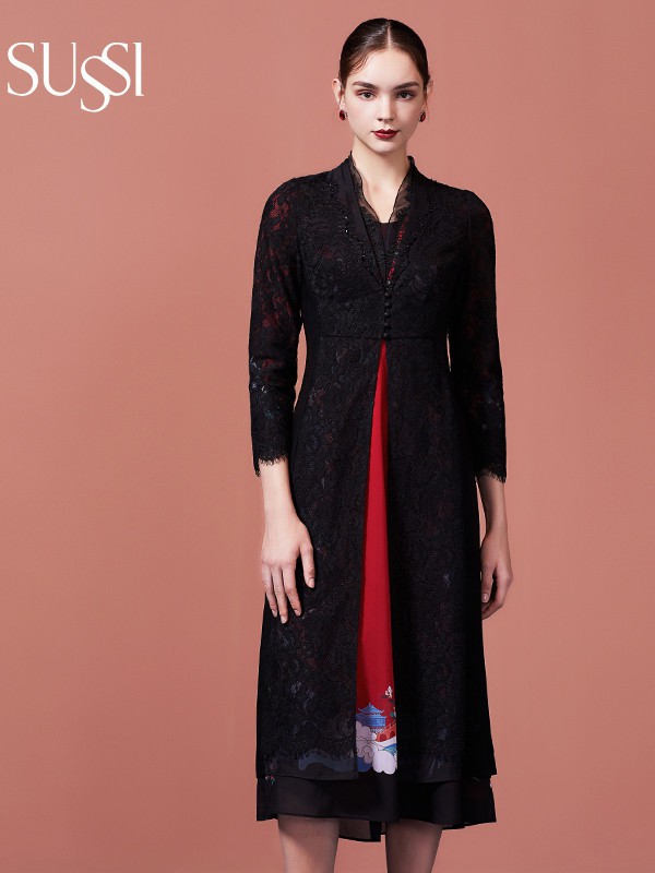 古色2021秋冬季黑色纯色外套