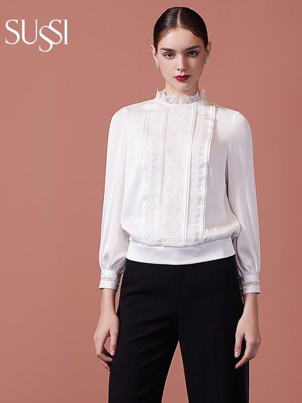 古色2021秋冬季白色纯色雪纺衫