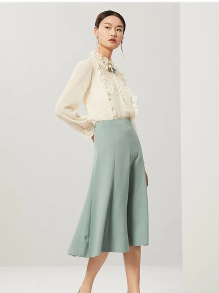 迪图女装2022春夏季绿色纯色半身裙