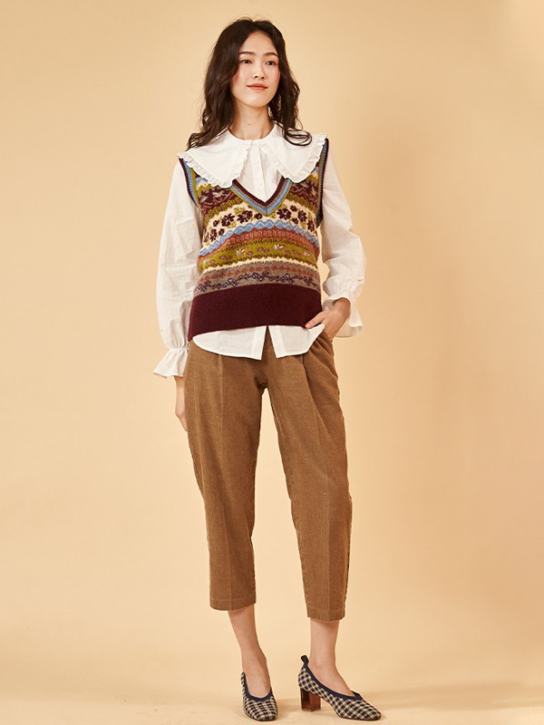 费依2021秋冬季棕色印花针织衫