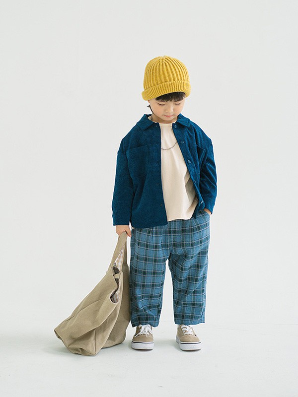 MACMIOCO童装2022春夏季绿色格子长裤