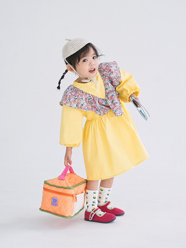 MACMIOCO2022春夏季黄色泡泡袖连衣裙