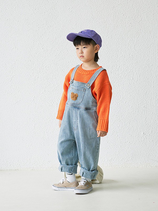 MACMIOCO童装2022春夏季浅蓝色印花背带裤