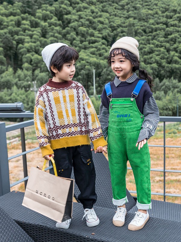 木朵爸爸童装2021秋冬季绿色纯色背带裤