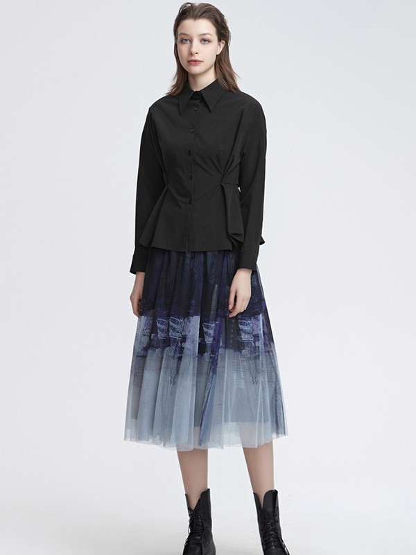 圣迪奥2022春夏季蓝色撞色长裙