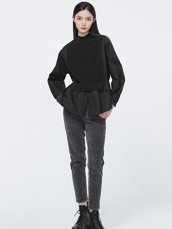 圣迪奥2022春夏季黑色纯色长裤