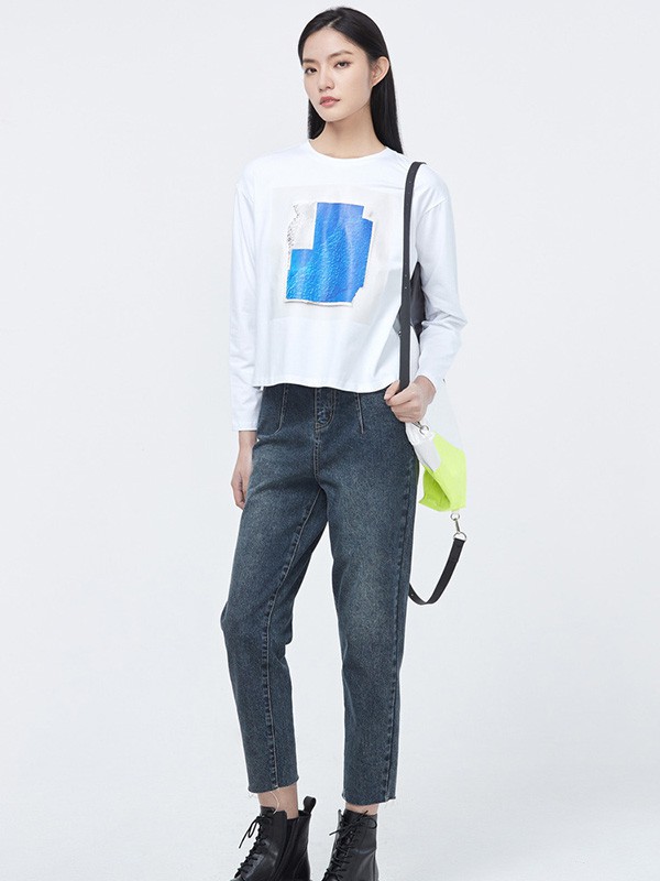 圣迪奥女装2022春夏季白色印花T恤