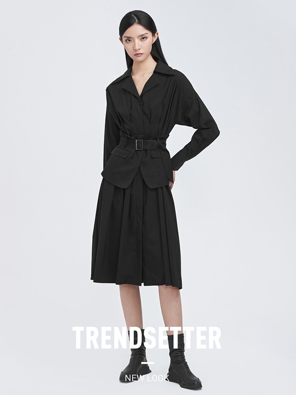 圣迪奥2022春夏季黑色收腰连衣裙