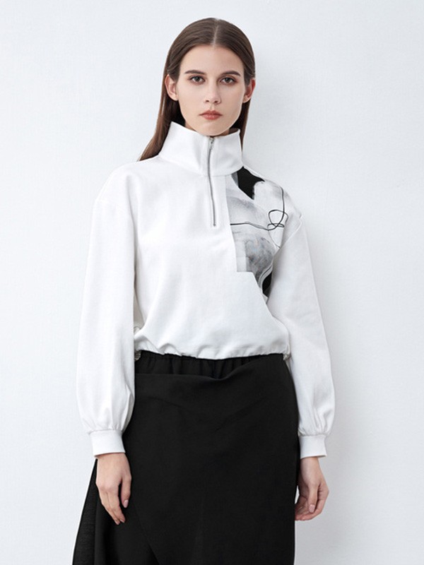 圣迪奥女装2022春夏季白色印花上衣