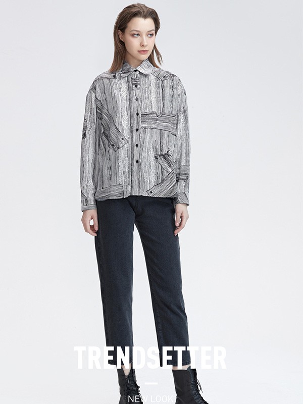 圣迪奥女装2022春夏季灰色纯色衬衫