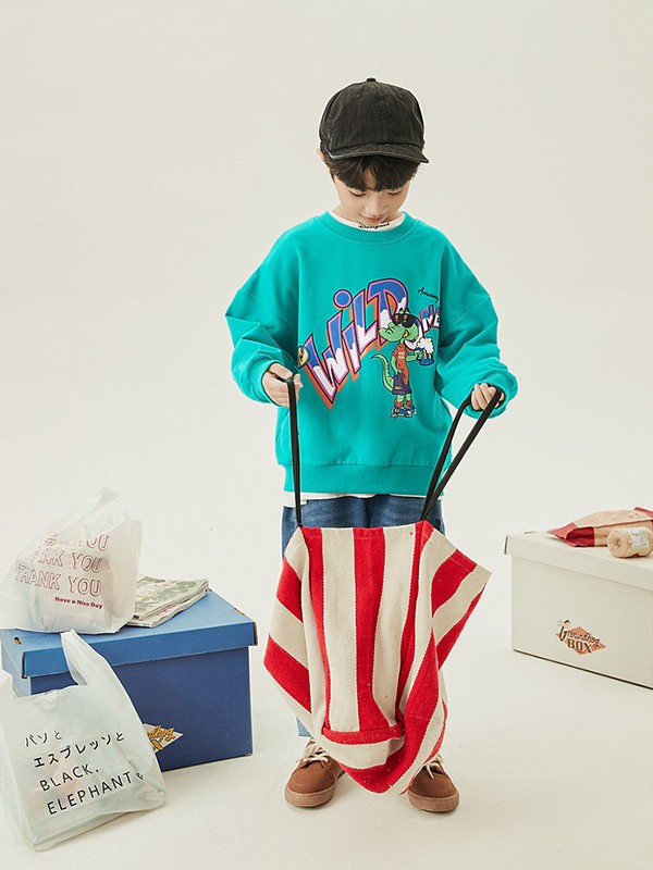 多多家童装2022春夏季蓝色印花T恤