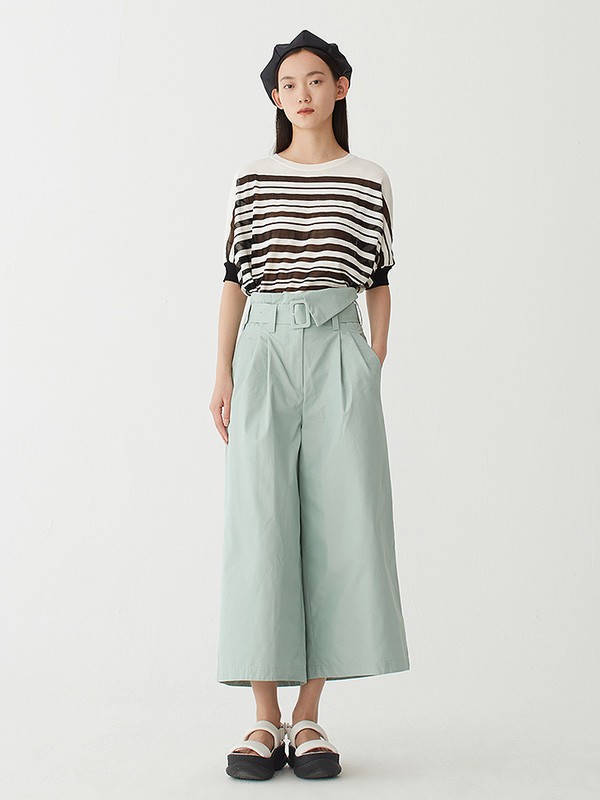 噢姆女装2022春夏季蓝色高腰阔腿裤