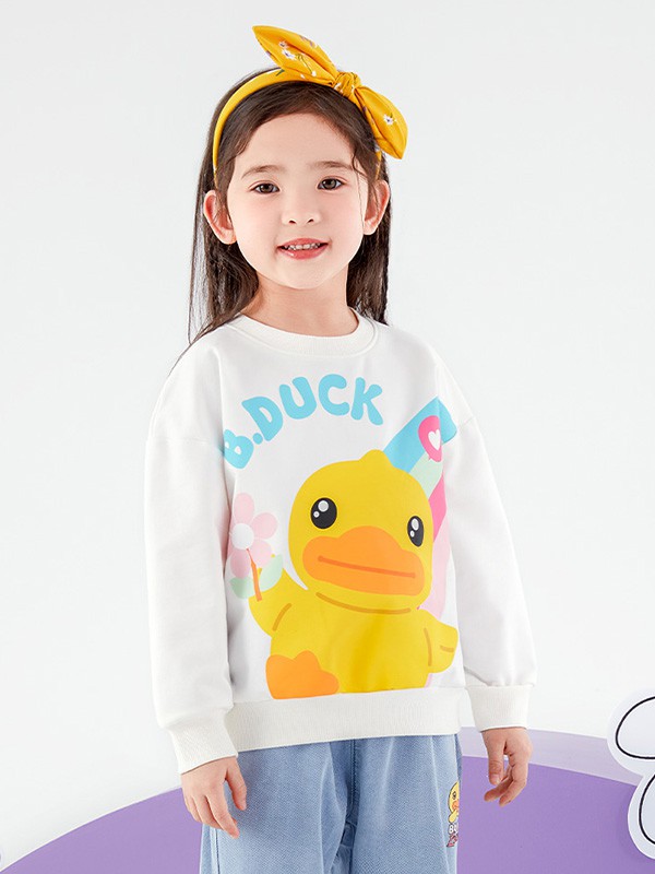 小黄鸭童装2022春夏季白色印花T恤