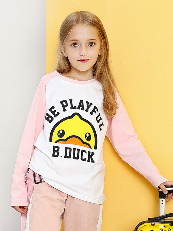 小黄鸭童装2022春夏季拼色印花T恤
