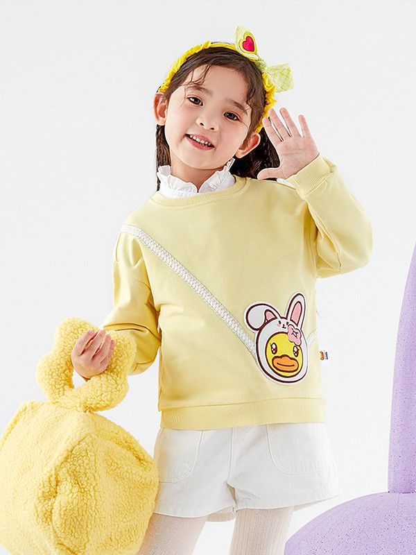 小黄鸭童装2022春夏季黄色印花T恤