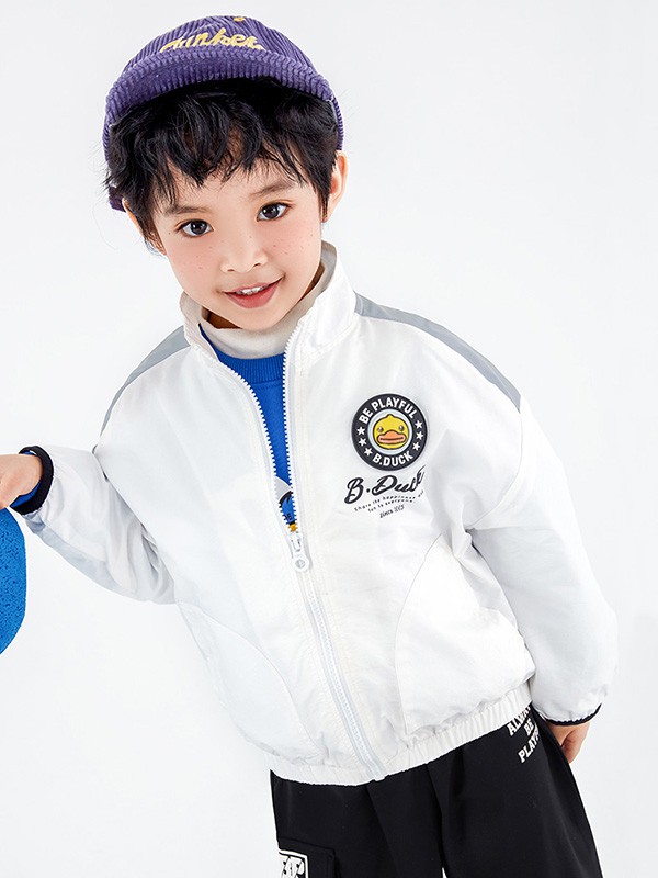 小黄鸭童装2022春夏季白色印花外套