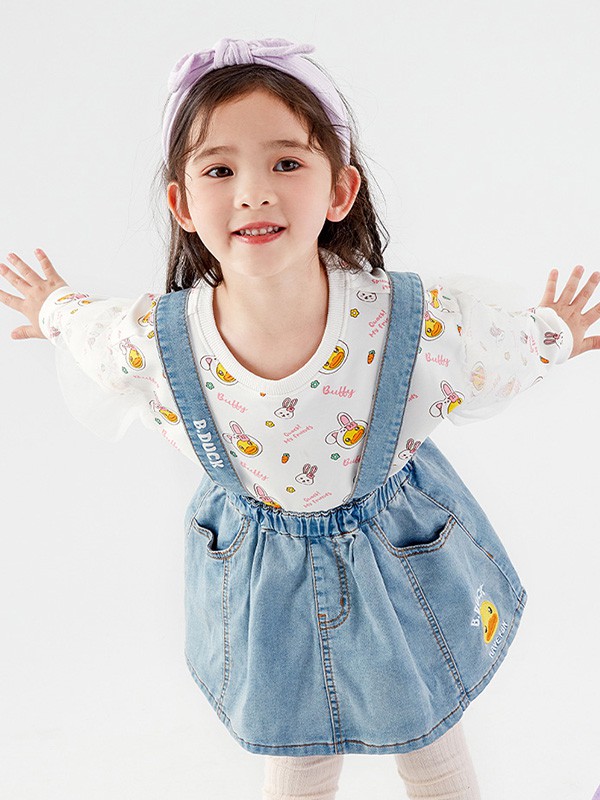 小黄鸭童装2022春夏季白色印花T恤