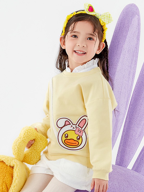 小黄鸭童装2022春夏季黄色印花T恤