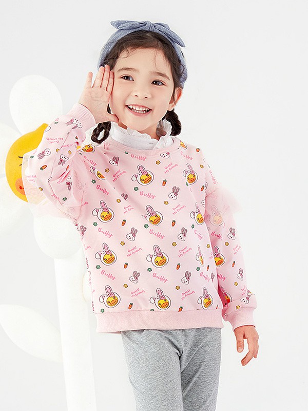 小黄鸭童装2022春夏季粉色印花T恤