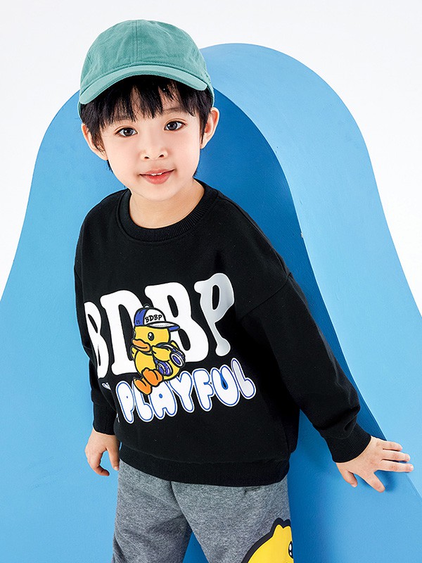 小黄鸭童装2022春夏季黑色字母T恤