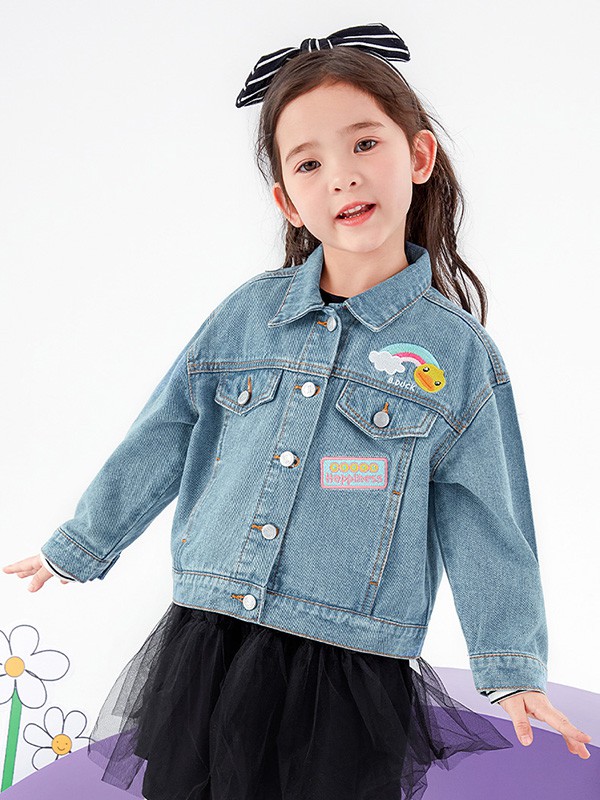 小黄鸭童装2022春夏季蓝色印花外套