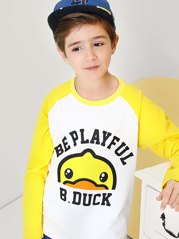 小黄鸭童装2022春夏季拼色印花T恤