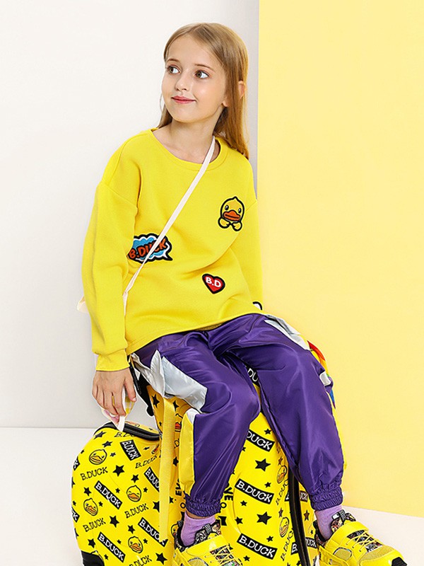 小黄鸭童装2022春夏季黄色印花T恤