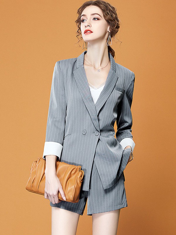 海青蓝女装2022春夏季灰色纯色西装裤