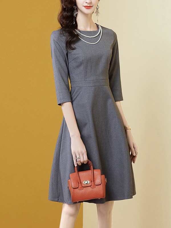 海青蓝女装2022春夏季灰色收腰连衣裙