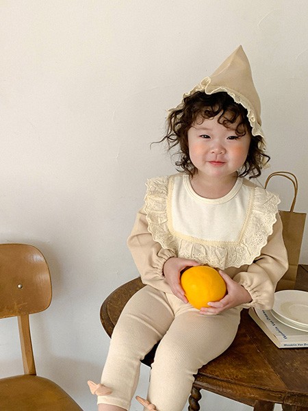 炒饭童装2021春夏季米色娃娃领连衣裙